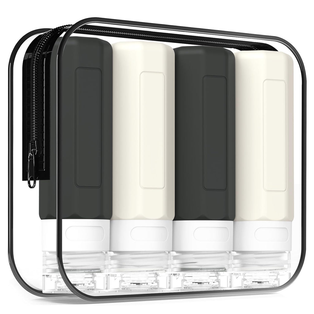 Redfly Travel Bottles for Toiletries, Tsa Approved 3oz Travel Size Containers, Leak Proof Travel Size Toiletries Bottles Silicone, BPA Free Refillable Shampoo Conditioners Essentials Kit, Gray