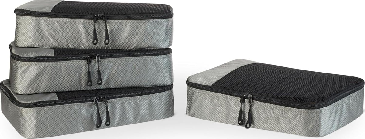 Amazon Essentials 4-Piece Packing Cubes Travel Accessories Set, Space-Saving Luggage Organizer with Double Zipper, Mesh Top Panel, Medium, Gray (Previously Amazon Basics)