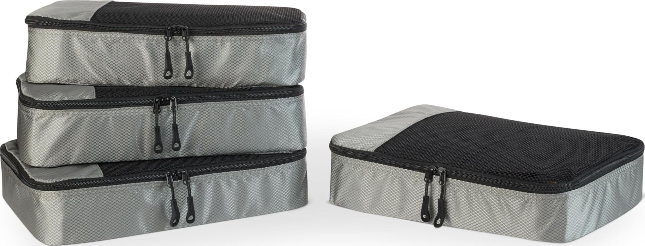 Amazon Essentials 4-Piece Packing Cubes Travel Accessories Set, Space-Saving Luggage Organizer with Double Zipper, Mesh Top Panel, Medium, Gray (Previously Amazon Basics)