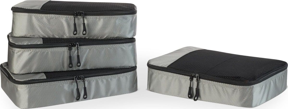 Amazon Essentials 4-Piece Packing Cubes Travel Accessories Set, Luggage Organizer with Double Zipper, Mesh Top, Space-Saving, Medium, Sky Blue (Previously Amazon Basics)
