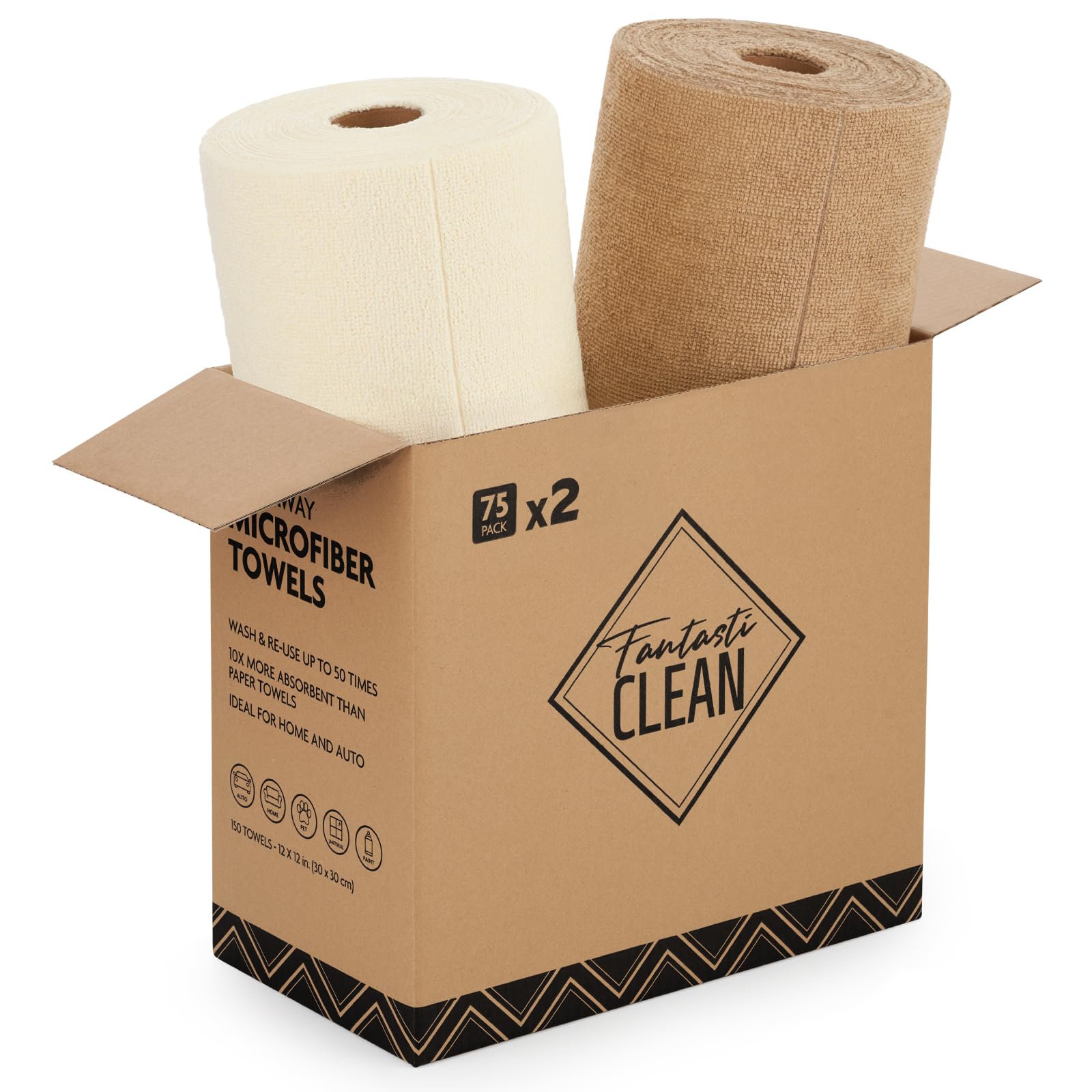 Fantasticlean Microfiber Cleaning Cloth Roll -75 Pack, 12" x 12" (Pink) | Reusable Alternative to Paper Towels, Ultra Absorbent, Lint-free Microfiber Towel Roll, for All-Purpose Cleaning