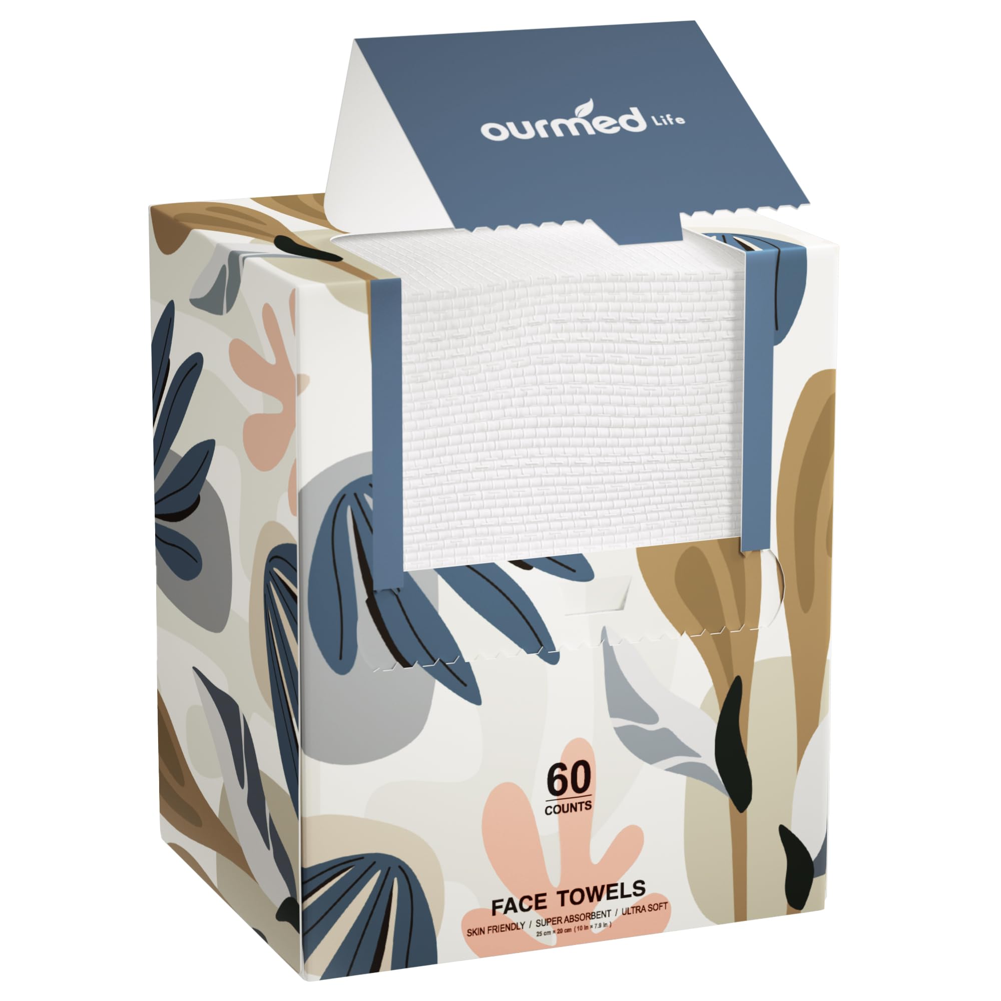 Ourmed Life Disposable Face Towels XL, Ultra Soft & Absorbent, 50 Count | 10" x 12", Sensitive Skin Friendly, Skin Soothing, Redness Care, Biodegradable, Facial Towels for Makeup Removal & Cleansing