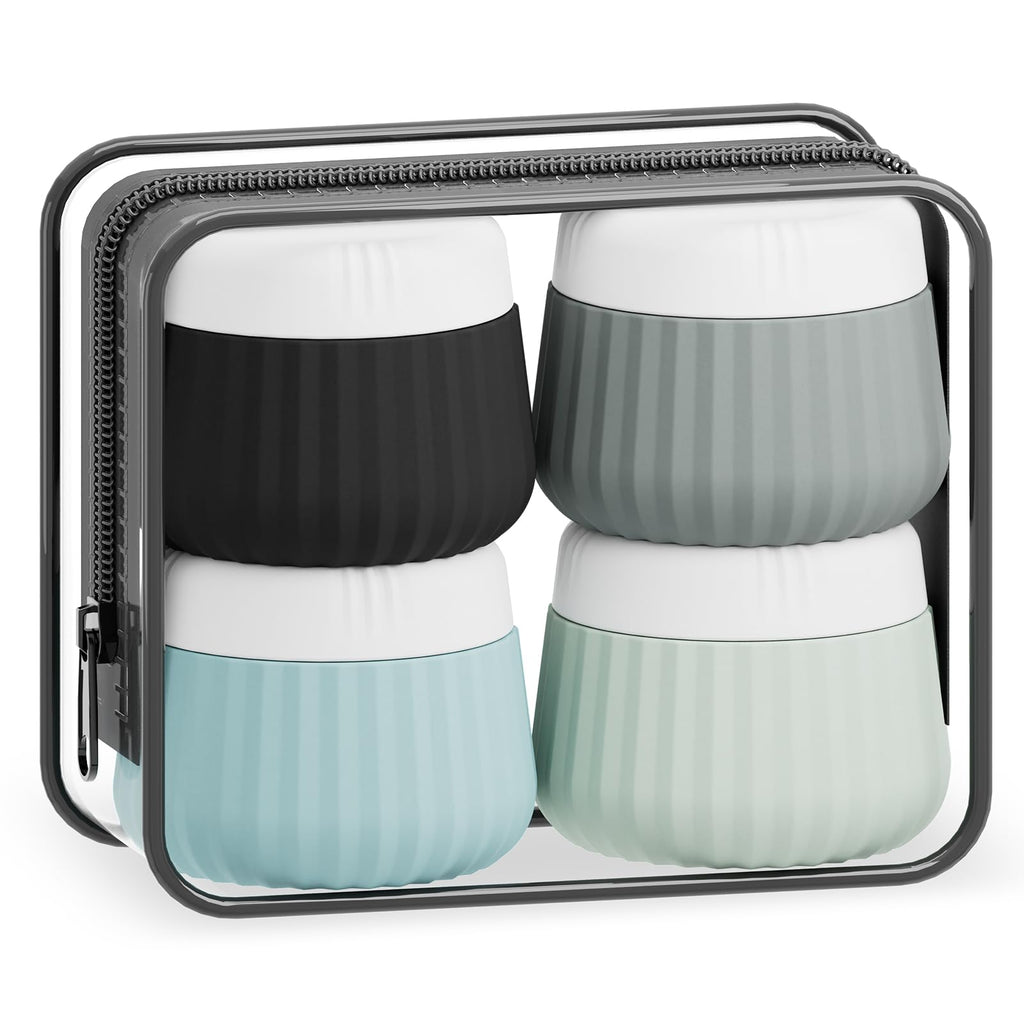 Mrsdry Travel Containers for Toiletries 4 Pack, TSA Approved Travel Size Toiletries, Portable Size Containers, With Clear Bag Leak Proof Silicone Jars, Essentials Creams Jars Carrying Small Items