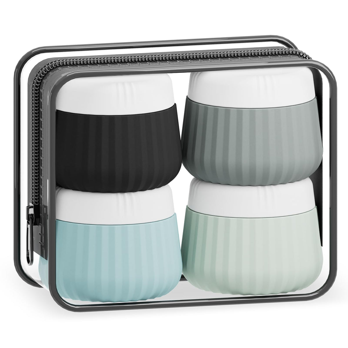 Mrsdry Travel Containers for Toiletries 4 Pack, TSA Approved Travel Size Toiletries, Portable Size Containers, With Clear Bag Leak Proof Silicone Jars, Essentials Creams Jars Carrying Small Items