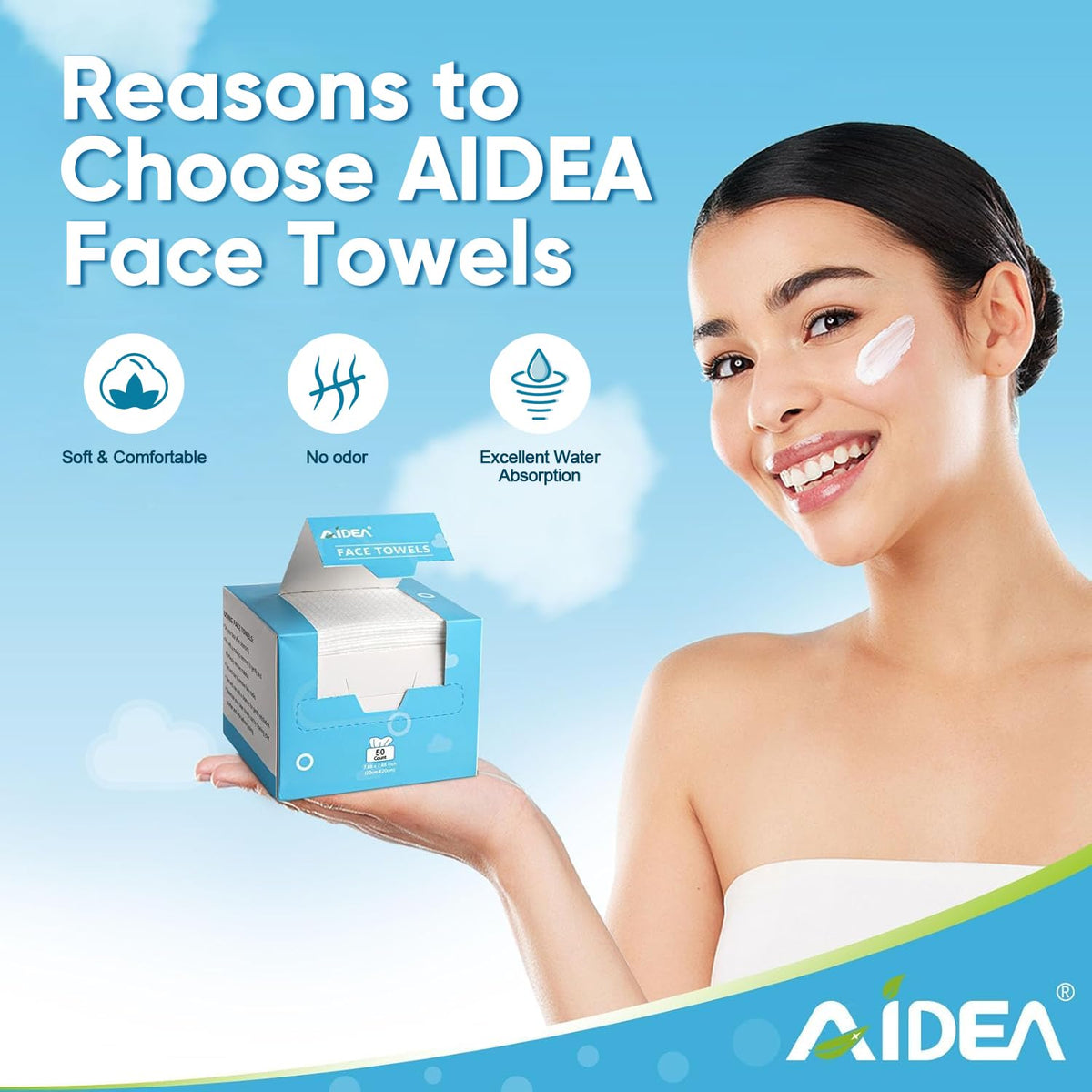 AIDEA Face Towels Disposable-200Ct (4 Box), Face Cloths for Sensitive Skin | Clean Facial Towels, Facial Cleansing Wipes, Face Towelettes for Makeup Removing, Nursing, Travel, Dry Wipes