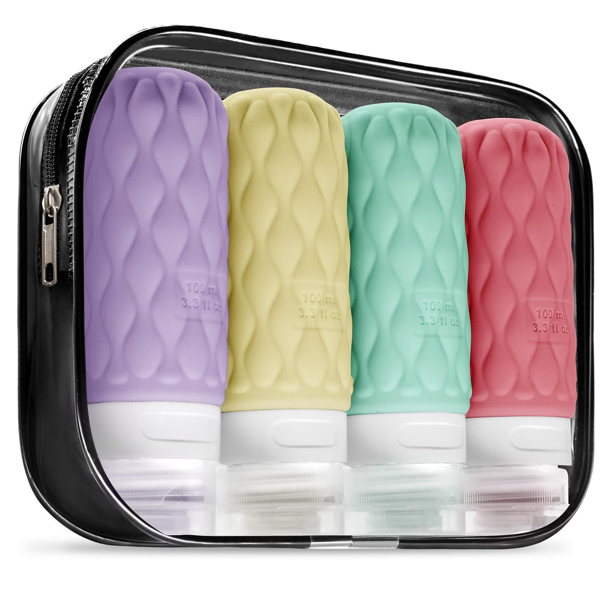 Travel Bottles for Toiletries Silicone Travel Size Containers 3.4oz 1.7oz | Travel Essentials TSA Approved Leakproof Refillable Squeeze Bottles with Labels/Clear Bag for Shampoo, Conditioner, Creams