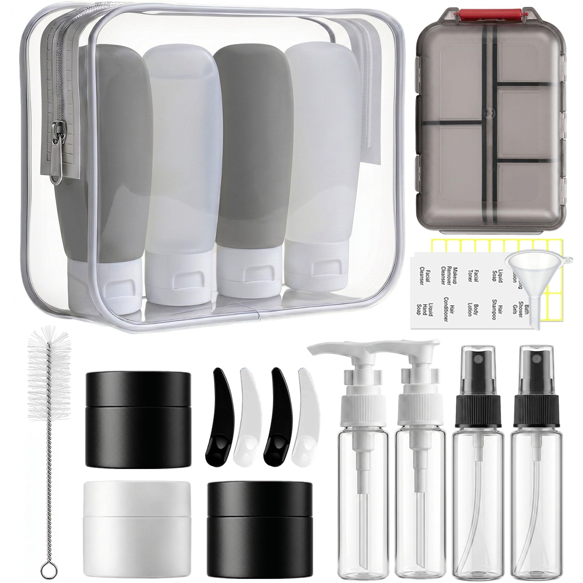 20 Pack Travel Bottles for Toiletries, Travel Containers with Pill Case | Portable, TSA Approved, Leak Proof, Shampoo Conditioner Bottles, Airplane Cruise Travel Essentials, for Women Men