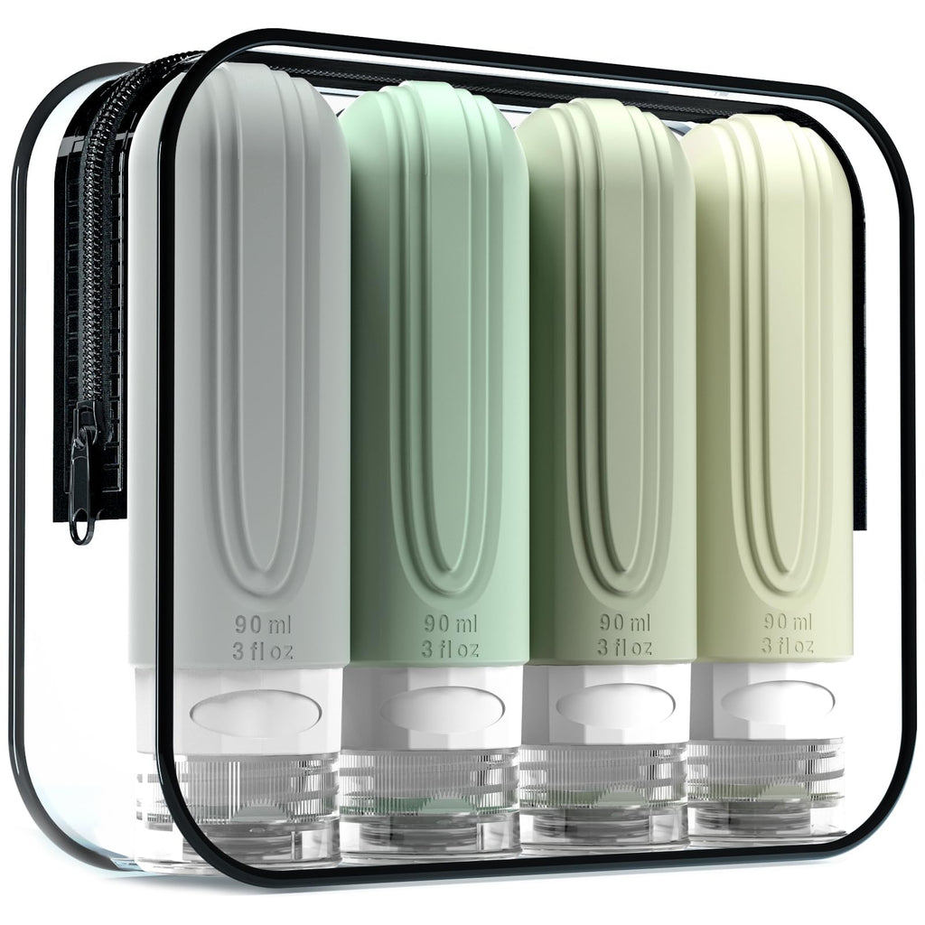 Mrsdry Travel Bottles for Toiletries, Tsa Approved 3oz Travel Size Containers BPA Free Leak Proof Refillable Liquid Silicone Squeezable Travel Accessories for Shampoo Conditioner Lotion (4 Pack)