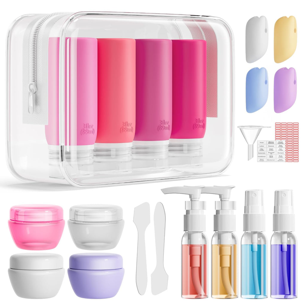 Muslish 21 Pack Travel Bottles for Toiletries, Leak-Proof TSA Compliant Silicone Travel Size Containers for Shampoo and Conditioner, BPA Free with Toiletry Bag (Cream)