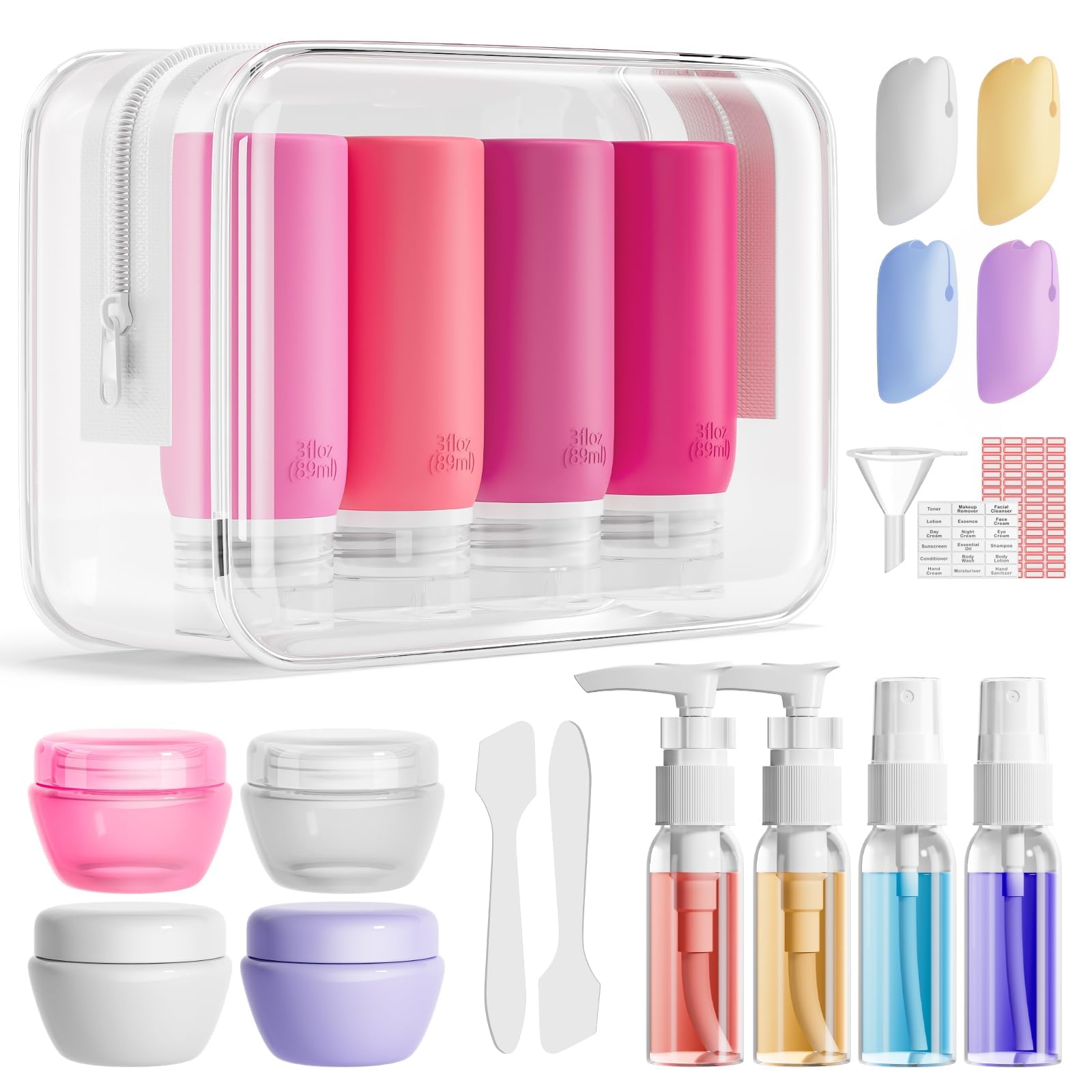 Muslish 21 Pack Travel Bottles for Toiletries, Leak-Proof TSA Compliant Silicone Travel Size Containers for Shampoo and Conditioner, BPA Free with Toiletry Bag (Cream)