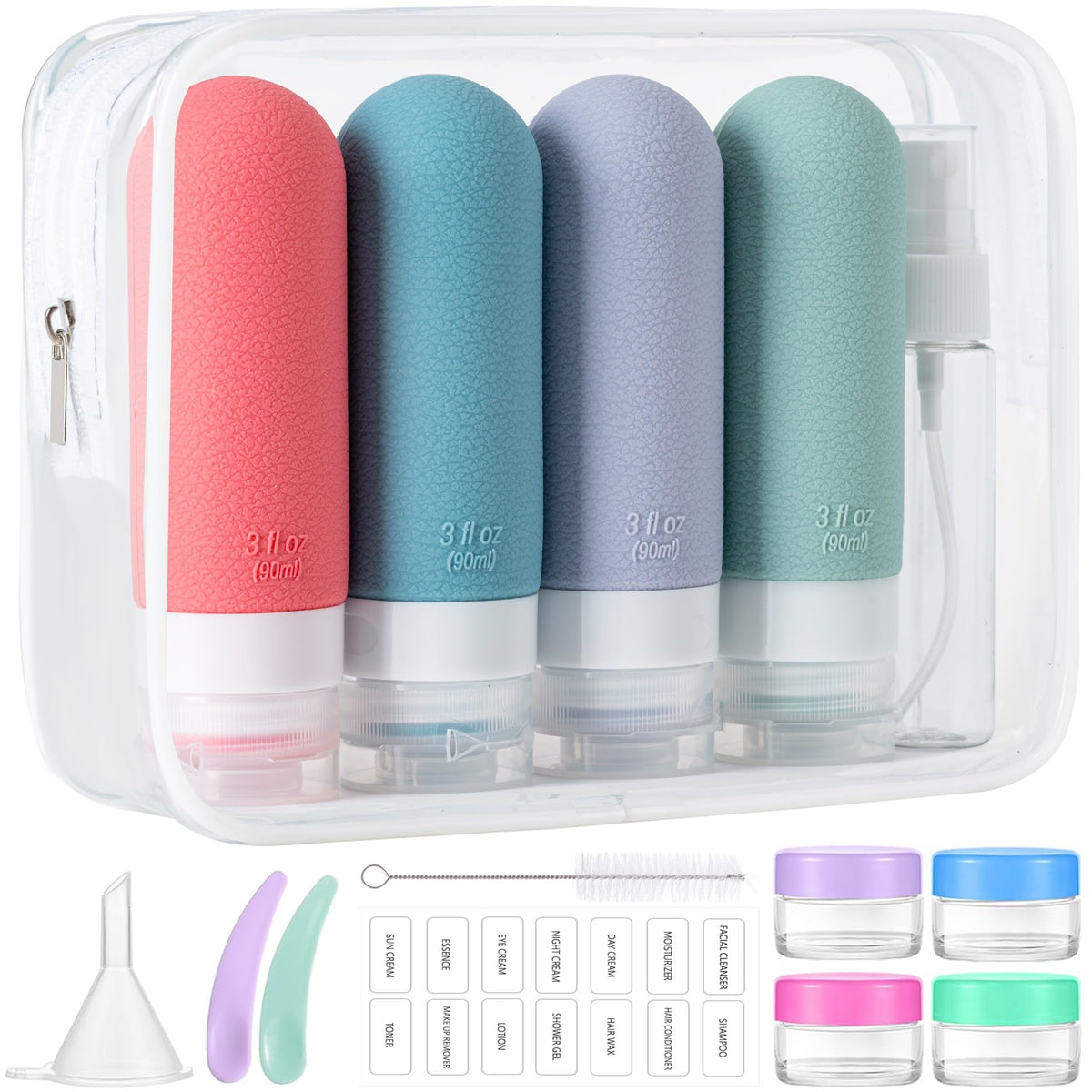 16pack Travel Bottles for Toiletries, TSA Approved LeakProof Squeezable Silicone Toiletry Containers for Shampoo, Conditioner, 3oz Portable Refillable Traveling Size Liquid Containers (16Pcs/Colorful)