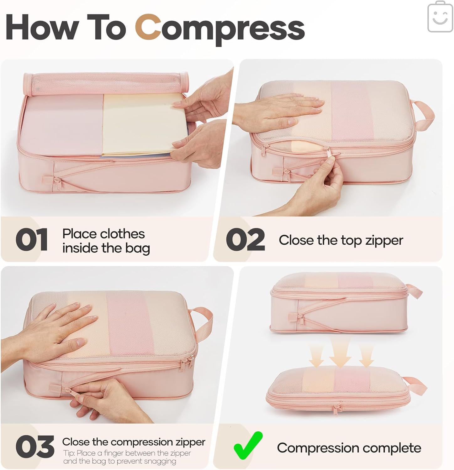 Veken 9/11 Set Compression Packing Cubes Garment Bags for Travel Essentials,Compressible Expandable Luggage Organizer Bags for Clothing,Space Saver Bags with Over 1000 pcs of Mesh Holes(Beige)