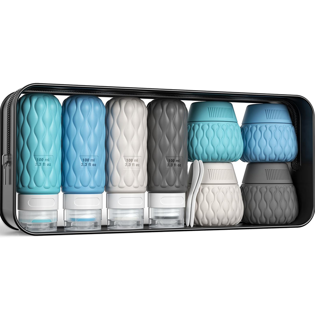 Travel Bottles for Toiletries Silicone Travel Size Containers 3.4oz 1.7oz | Travel Essentials TSA Approved Leakproof Refillable Squeeze Bottles with Labels/Clear Bag for Shampoo, Conditioner, Creams