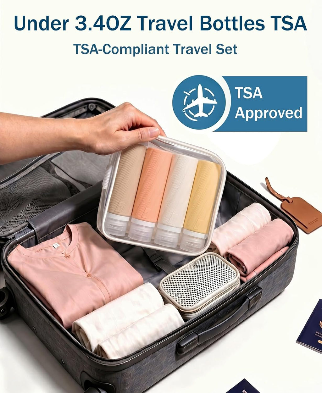 Redfly 13-Piece TSA-Approved Travel Size Bottles for Toiletries, Leak proof | Travel Size Containers, BPA-free silicone, clear toiletry bag, under 3.4oz, wide mouth,travel essentials for shampoo, lotion