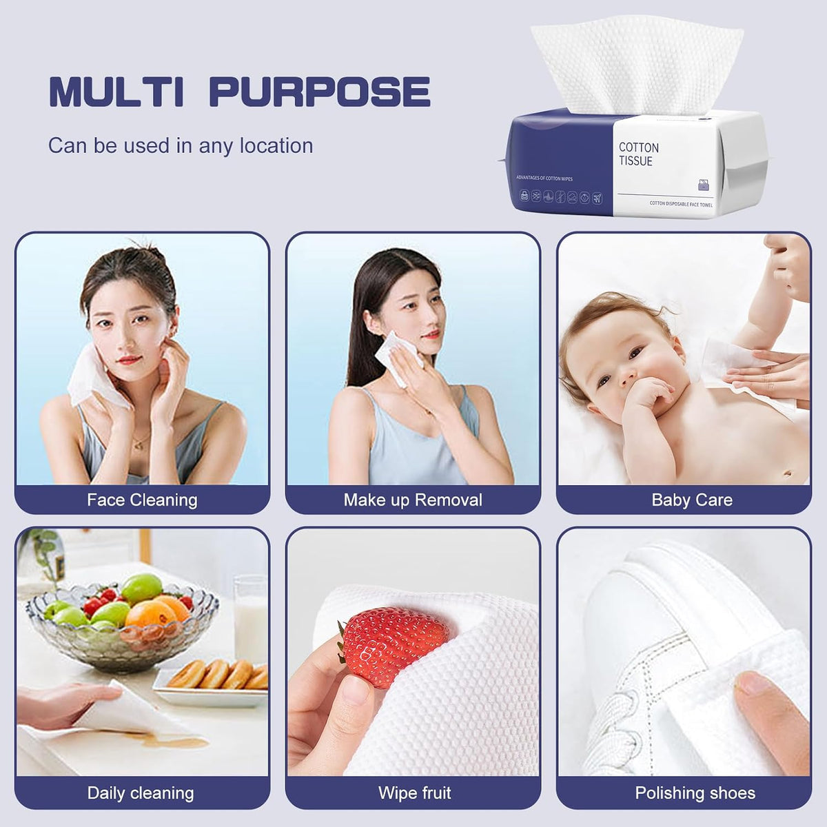 Disposable Face Towel, 100 Count Face Towels for Washing Soft Cotton Dry Wipes Facial Cloths Towelettes for Washing and Drying, Facial Tissue for Cleansing, Skincare and Makeup Remover