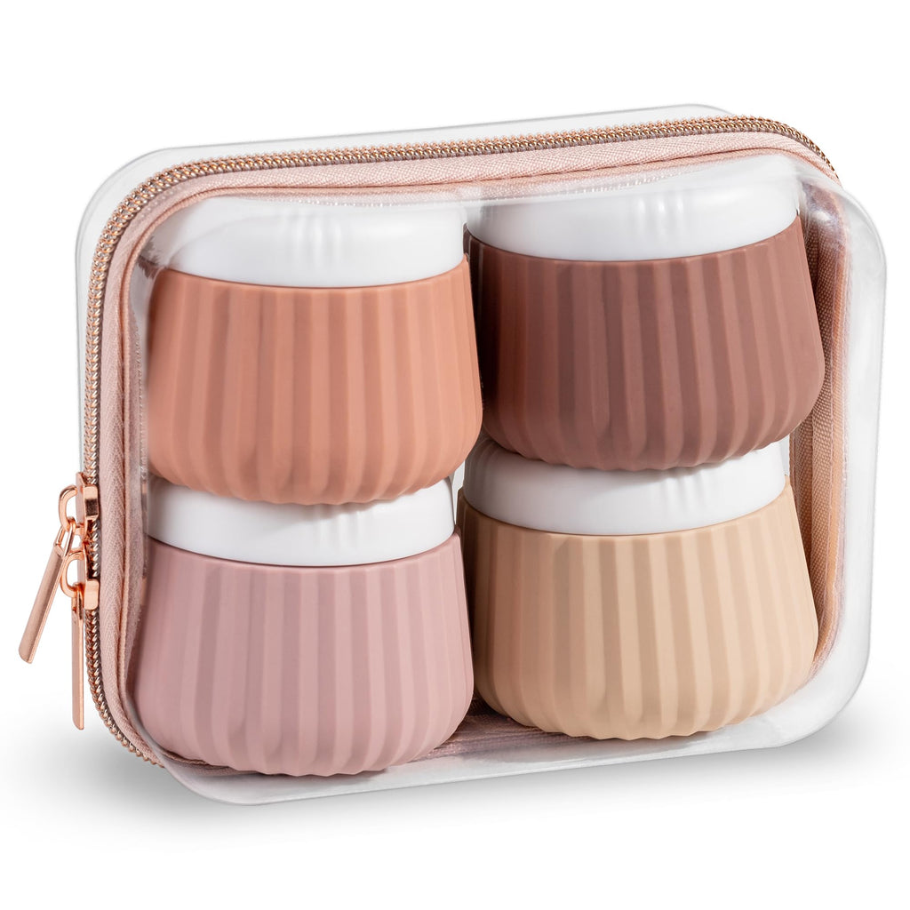 Mrsdry Travel Containers for Toiletries 4 Pack, TSA Approved Travel Size Toiletries, Portable Size Containers, With Clear Bag Leak Proof Silicone Jars, Essentials Creams Jars Carrying Small Items
