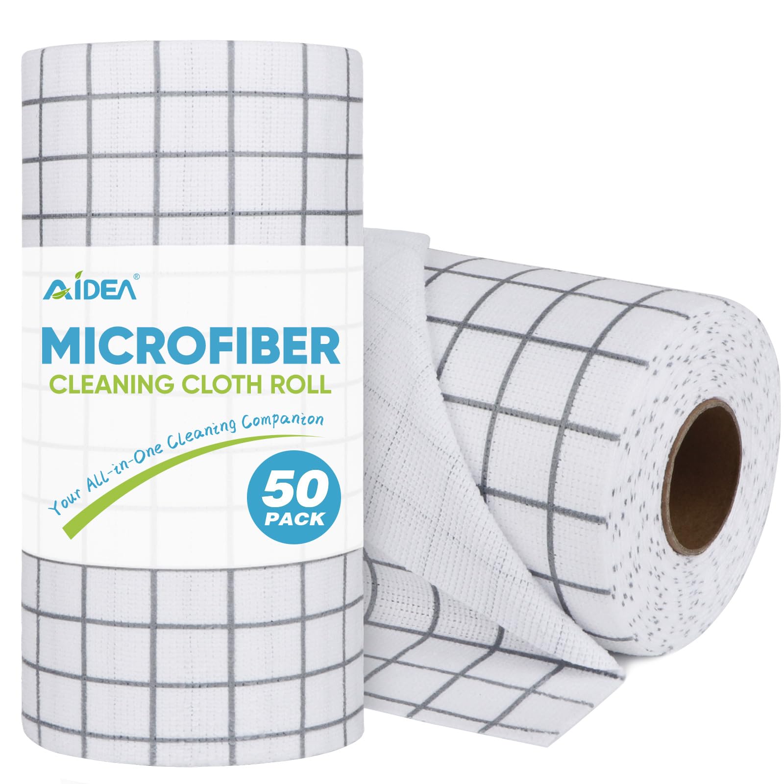 AIDEA Microfiber Cleaning Cloth Roll-50PK, Paper Towels Reusable 11.5×11.5" | Tear Away Towels, Washable Shop Rags, Microfiber Towels for Cars, Lint Free Rags for House, Kitchen, Window, Grey