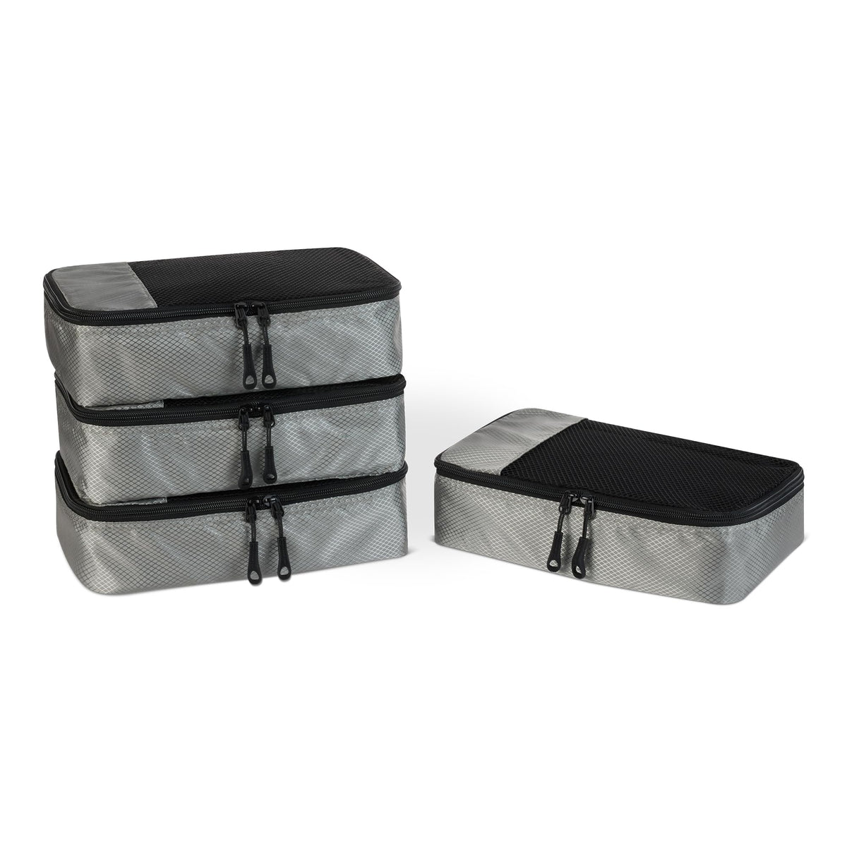 Amazon Essentials 4-Piece Packing Cubes Travel Accessories Set, Space-Saving Luggage Organizer with Double Zipper, Mesh Top Panel, Medium, Gray (Previously Amazon Basics)