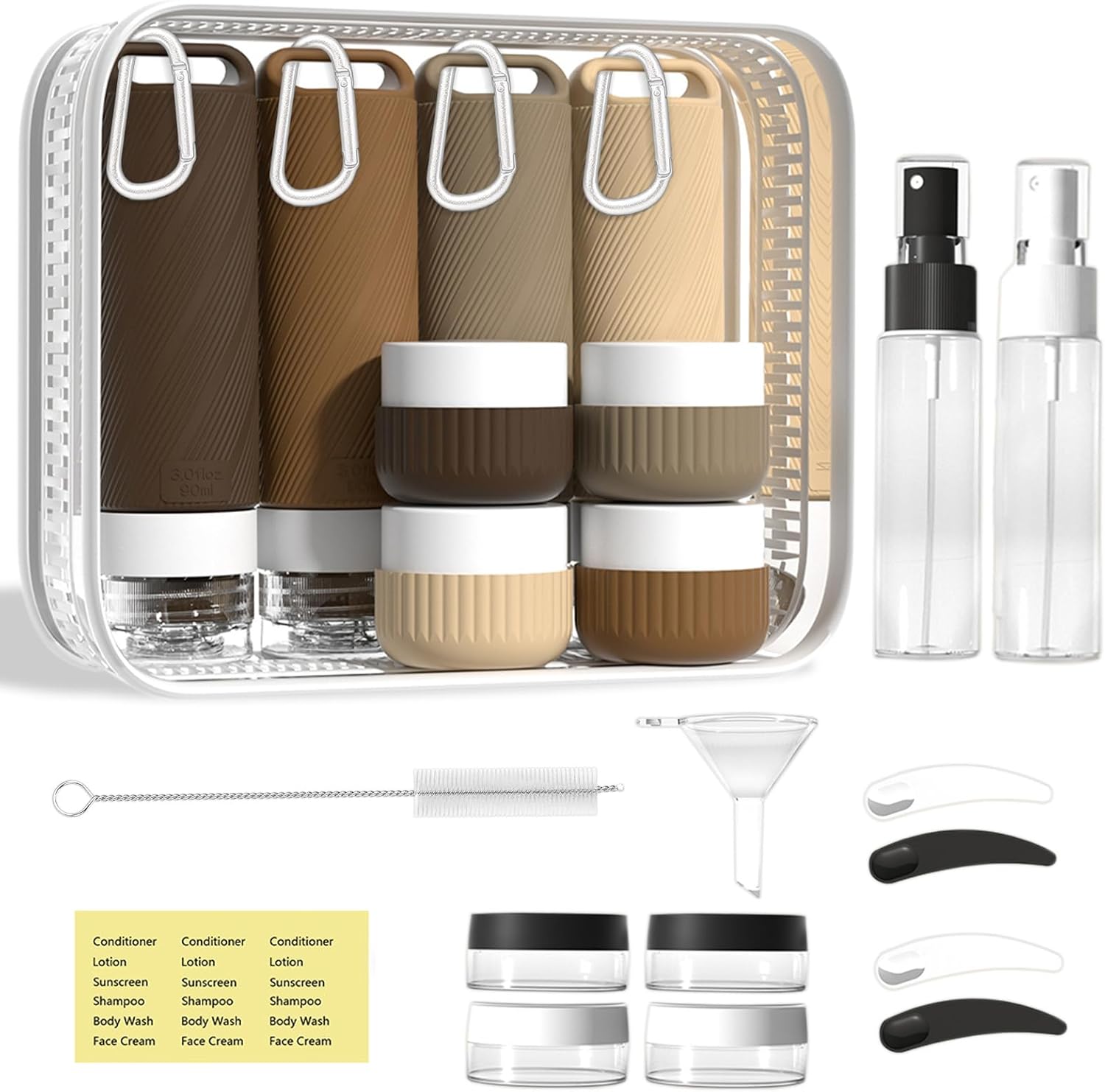 Travel Toiletry Containers 26Pcs Silicone Leakproof TSA Approved Set | Travel Bottles with Hanging Holes & Carabiners, Space Saving Portable, Easy Clean for Trips and Weekend Getaways
