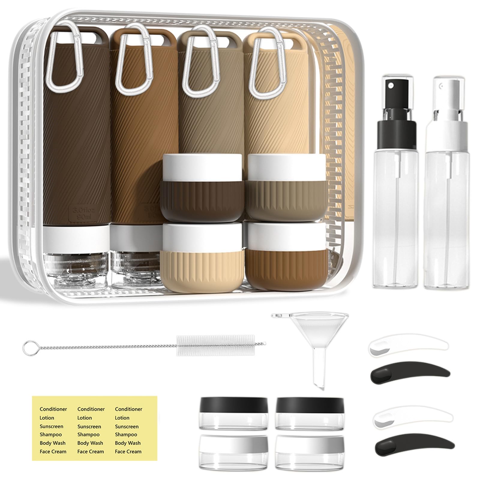 Travel Toiletry Containers 26Pcs Silicone Leakproof TSA Approved Set | Travel Bottles with Hanging Holes & Carabiners, Space Saving Portable, Easy Clean for Trips and Weekend Getaways