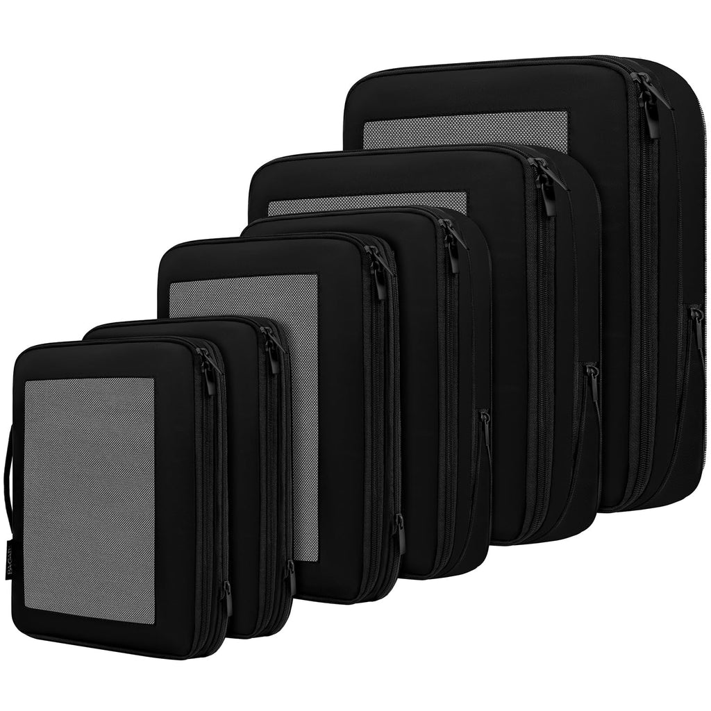 BAGAIL 4 Set/6 Set/8 Set Compression Packing Cubes Travel Accessories Expandable Packing Organizers (Half Mesh, 6-Black)