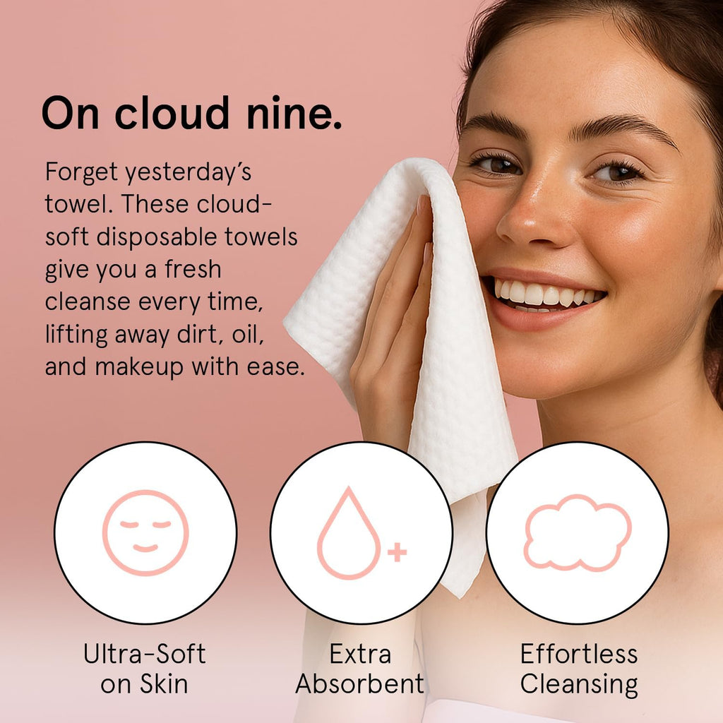 grace & stella Face Towels Disposable XL- Travel Essentials (60 Count) | Ultra-Soft & Absorbent Face Wipes Towelettes, Facial Towels for Cleansing & Makeup Removal - Face Cleansing Foaming Nets
