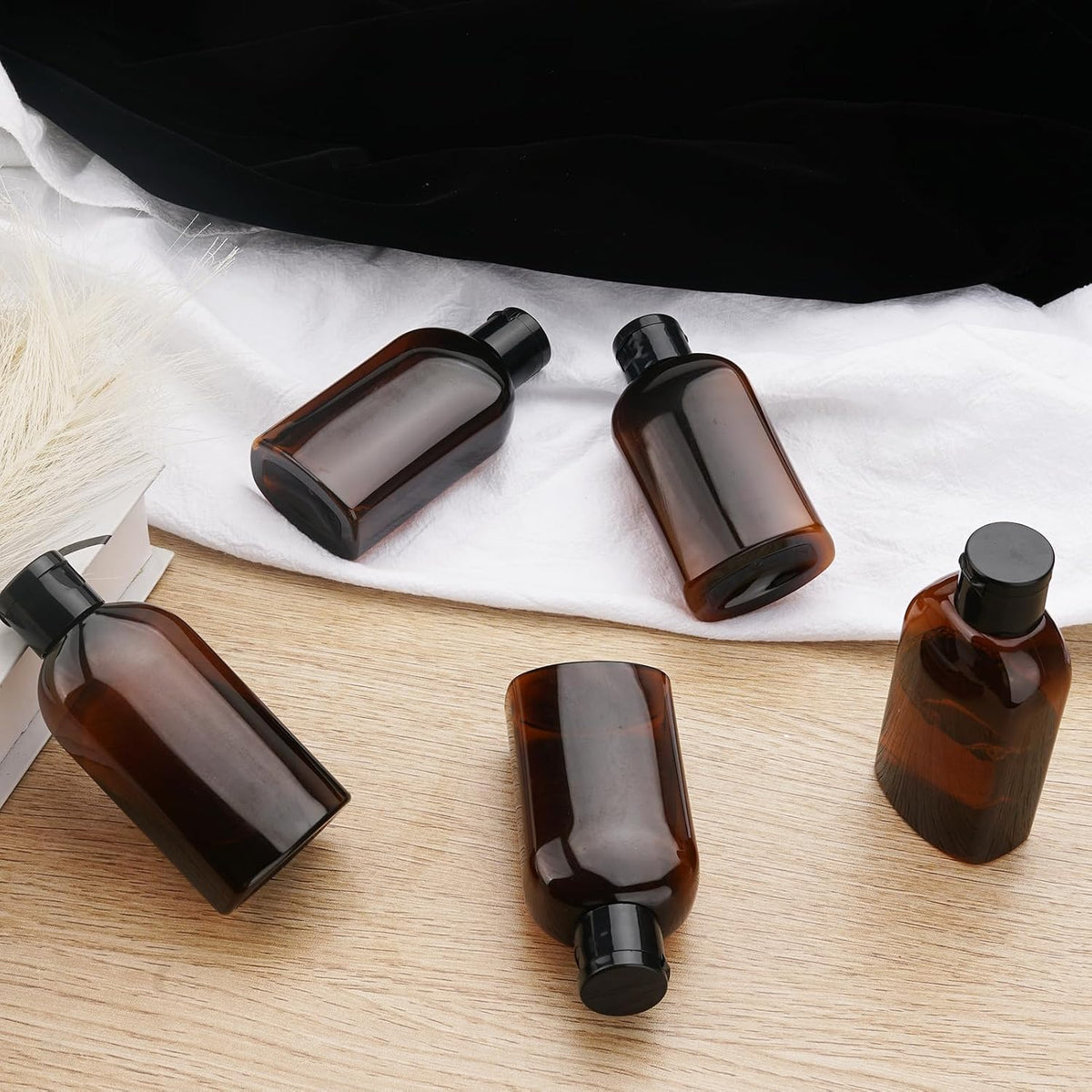 Cosywell 5pcs 3.4oz TSA Approved Amber Travel Bottles for Toiletries | Travel Shampoo Bottles, Leak Proof, Empty Lotion Containers, with Flip Cap, Plastic Squeeze Bottle, and a Toiletry Bag