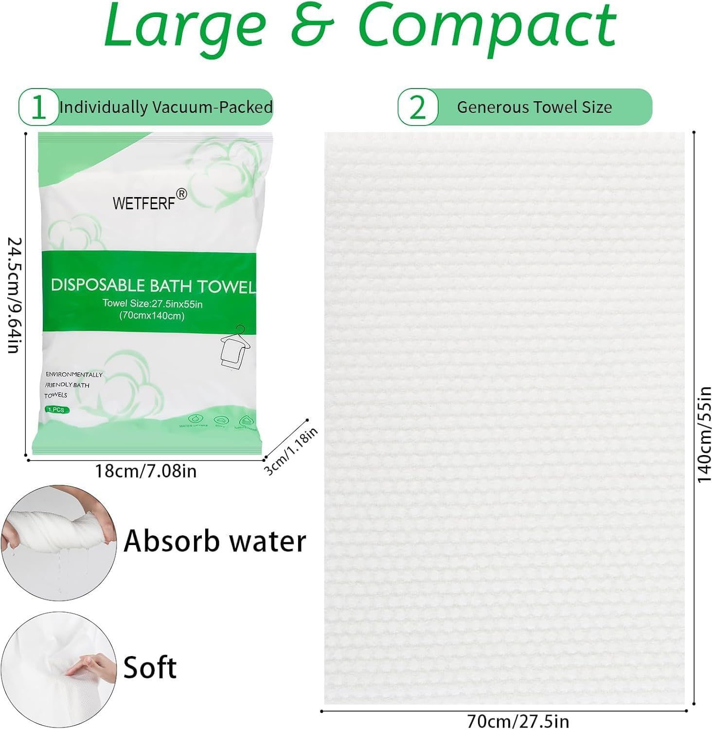 20 Pack Disposable Bath Towels Durable Large Portable Thicken Camping Towels for Travel Hotel Business Trip Swimming Pet Towels Sauna Spa Hot Spring Water Play 55''X27.5''