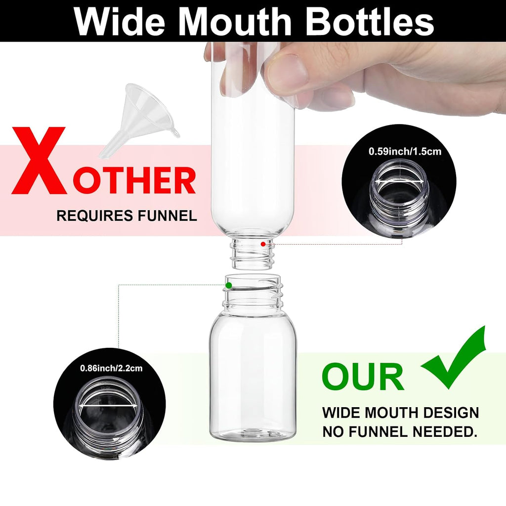 Travel Bottles for Toiletries 6 Pack 2.2oz Leak Proof Containers | Wide Mouth, TSA Approved, Refillable Squeeze Bottles with Flip Cap, for Shampoo Conditioner Body Wash Lotion(Clear)