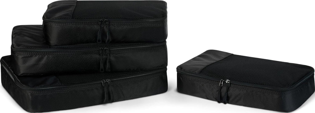 Amazon Essentials 4-Piece Packing Cubes Travel Accessories Set, Space-Saving Luggage Organizer with Double Zipper, Mesh Top Panel, Medium, Gray (Previously Amazon Basics)