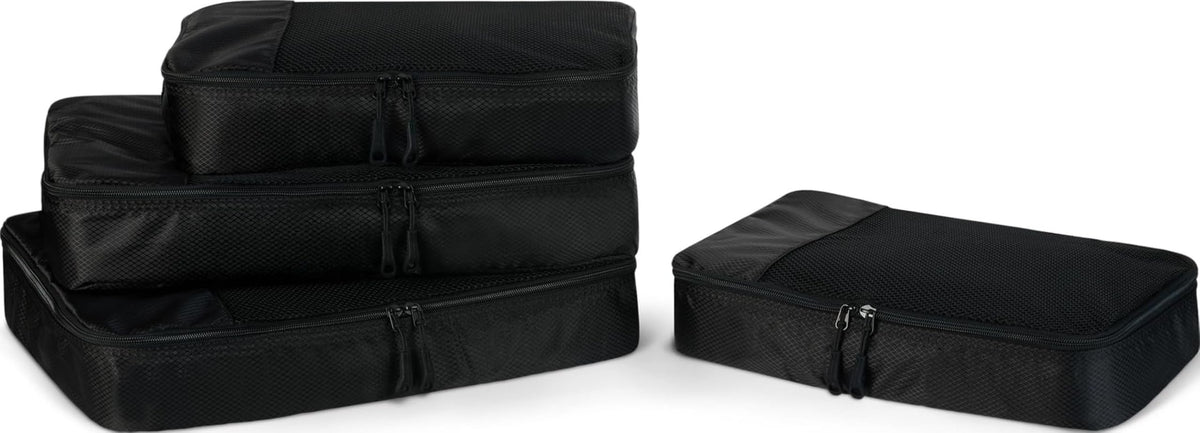 Amazon Essentials 4-Piece Packing Cubes Travel Accessories Set, Space-Saving Luggage Organizer with Double Zipper, Mesh Top Panel, Medium, Gray (Previously Amazon Basics)