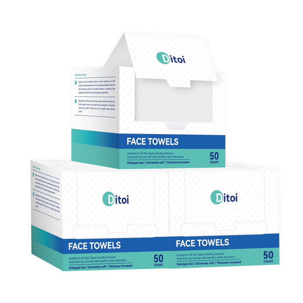 Ditoi Disposable Face Towels XXL, Soft Deep-Cleansing Face cloths,100 Count | Plant-Based Thick Facial Towels for Sensitive Skin,Disposable Washcloths for Skincare,Travel Essentials