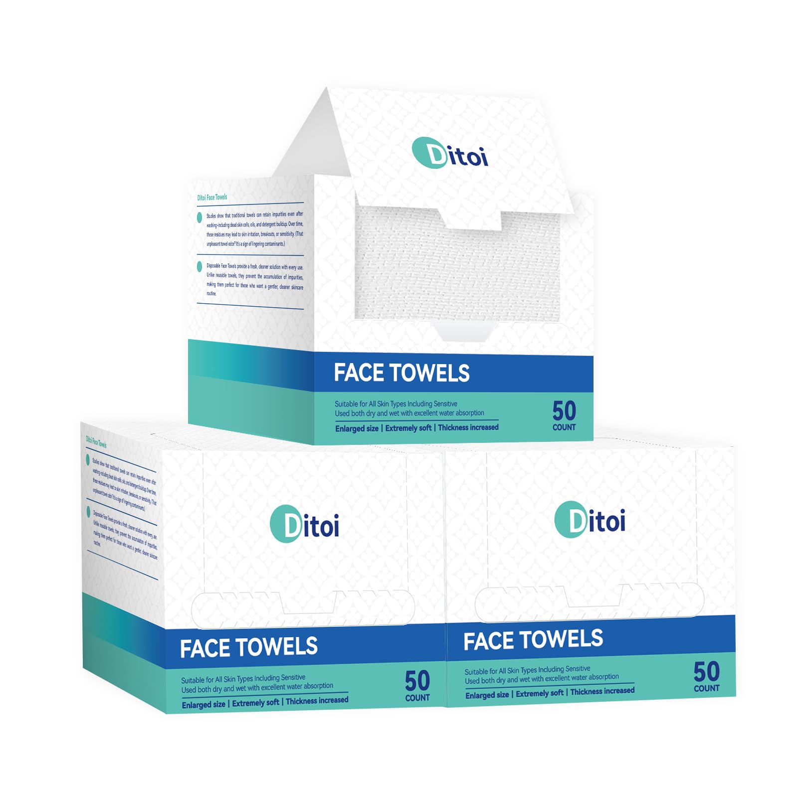 Ditoi Disposable Face Towels XXL, Soft Deep-Cleansing Face cloths,100 Count | Plant-Based Thick Facial Towels for Sensitive Skin,Disposable Washcloths for Skincare,Travel Essentials