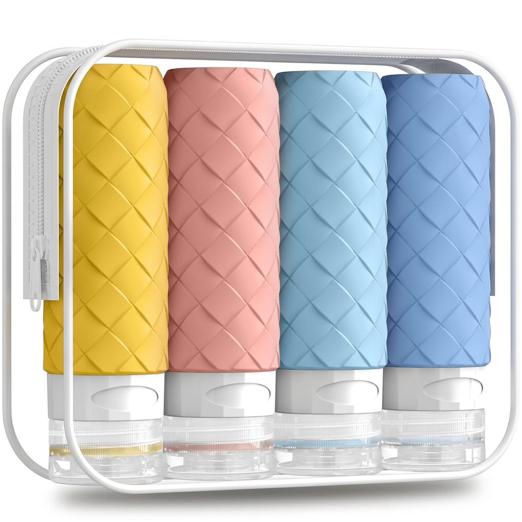Silevoler Travel Bottles for Toiletries, TSA-Approved Travel Size Container | Woven Pattern BPA Free Silicone Leak Proof Refillable Liqus Shampoo And Conditioner Essentials Toiletry Bottles(Purple)