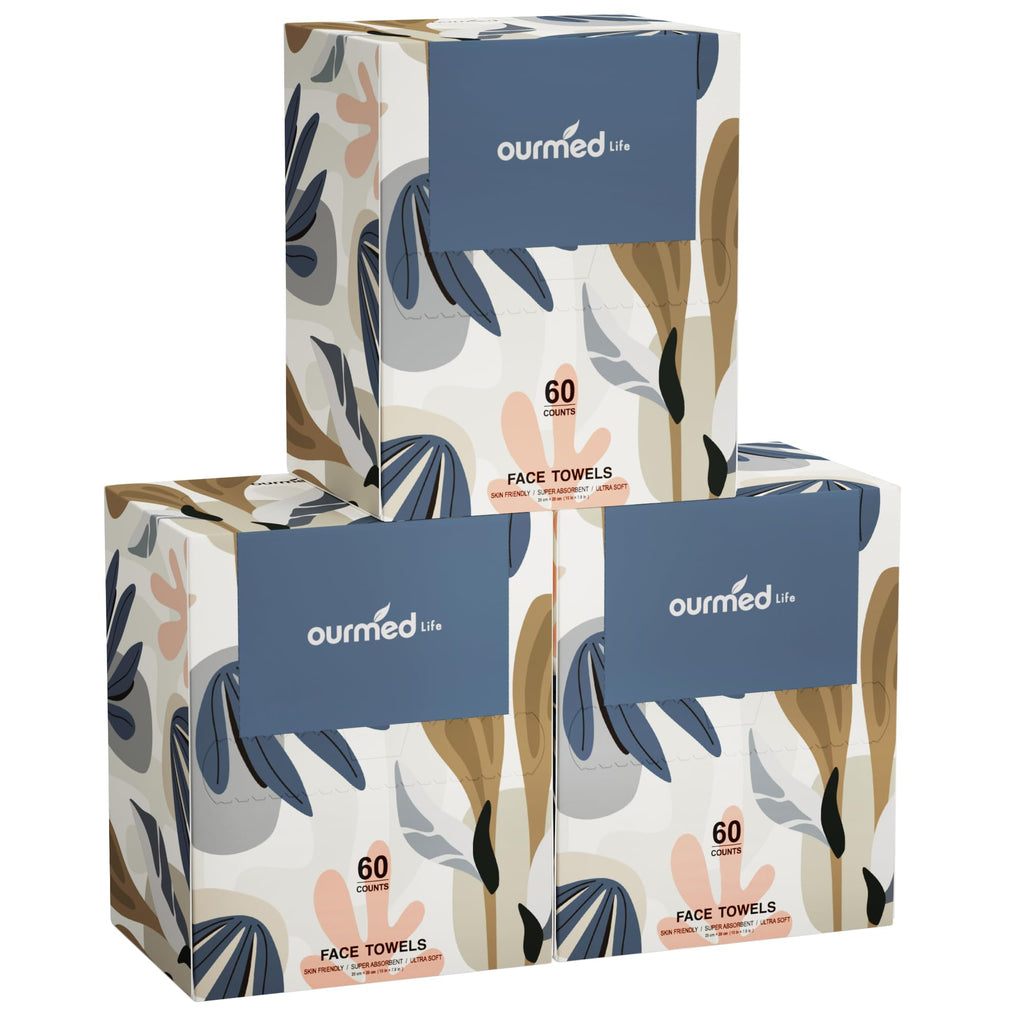 Ourmed Life Disposable Face Towels XL, Ultra Soft & Absorbent, 50 Count | 10" x 12", Sensitive Skin Friendly, Skin Soothing, Redness Care, Biodegradable, Facial Towels for Makeup Removal & Cleansing