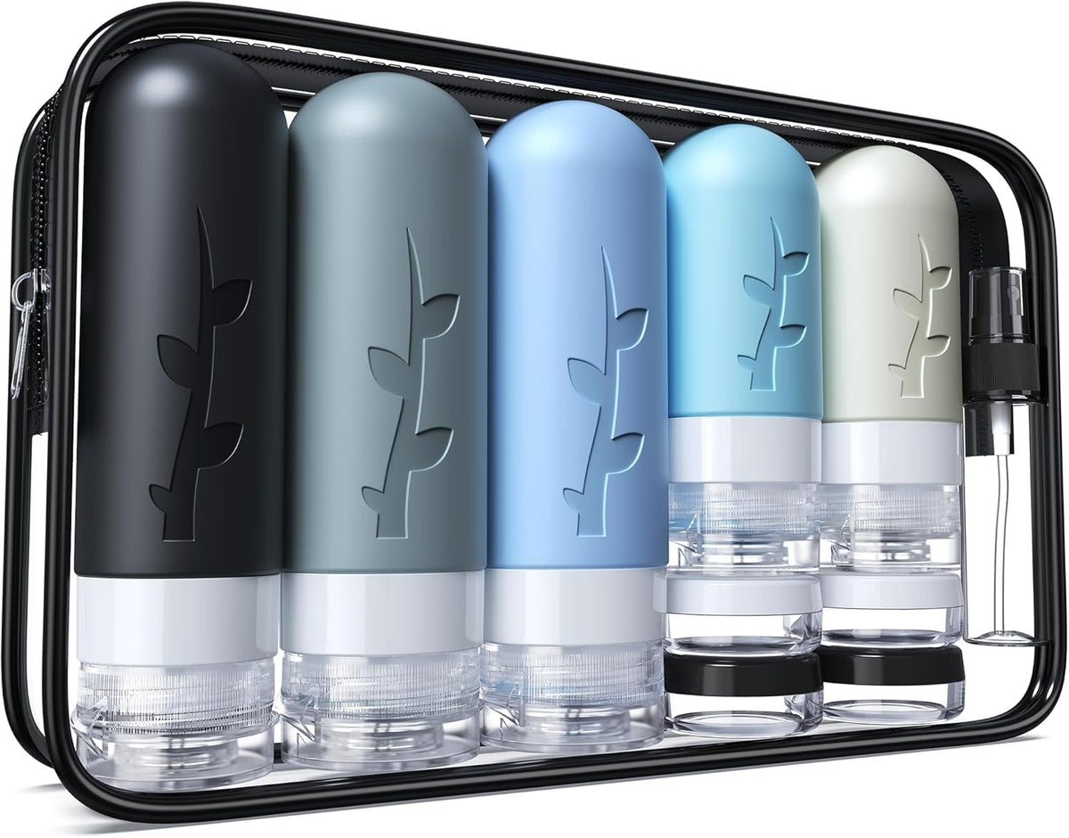 Aeomni 19pack TSA Approved Travel Bottles for Toiletries - Silicone travel size Containers, Leak Proof Size Toiletries, Refillable Shampoo and Conditioner Bottles, Travel Essentials