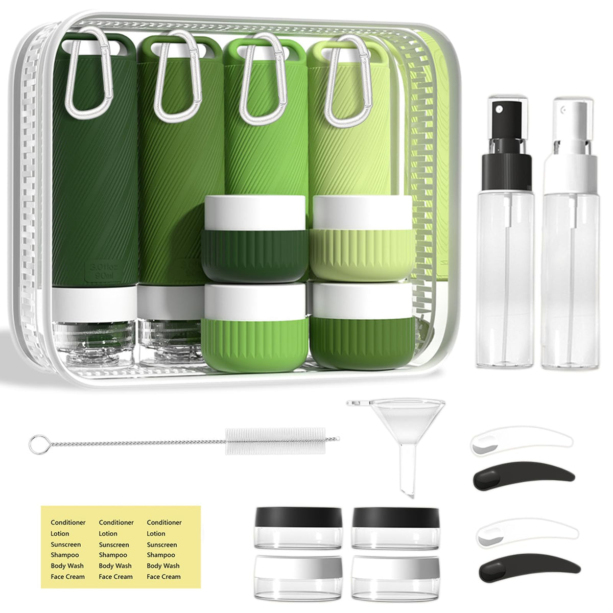 Travel Toiletry Containers 26Pcs Silicone Leakproof TSA Approved Set | Travel Bottles with Hanging Holes & Carabiners, Space Saving Portable, Easy Clean for Trips and Weekend Getaways