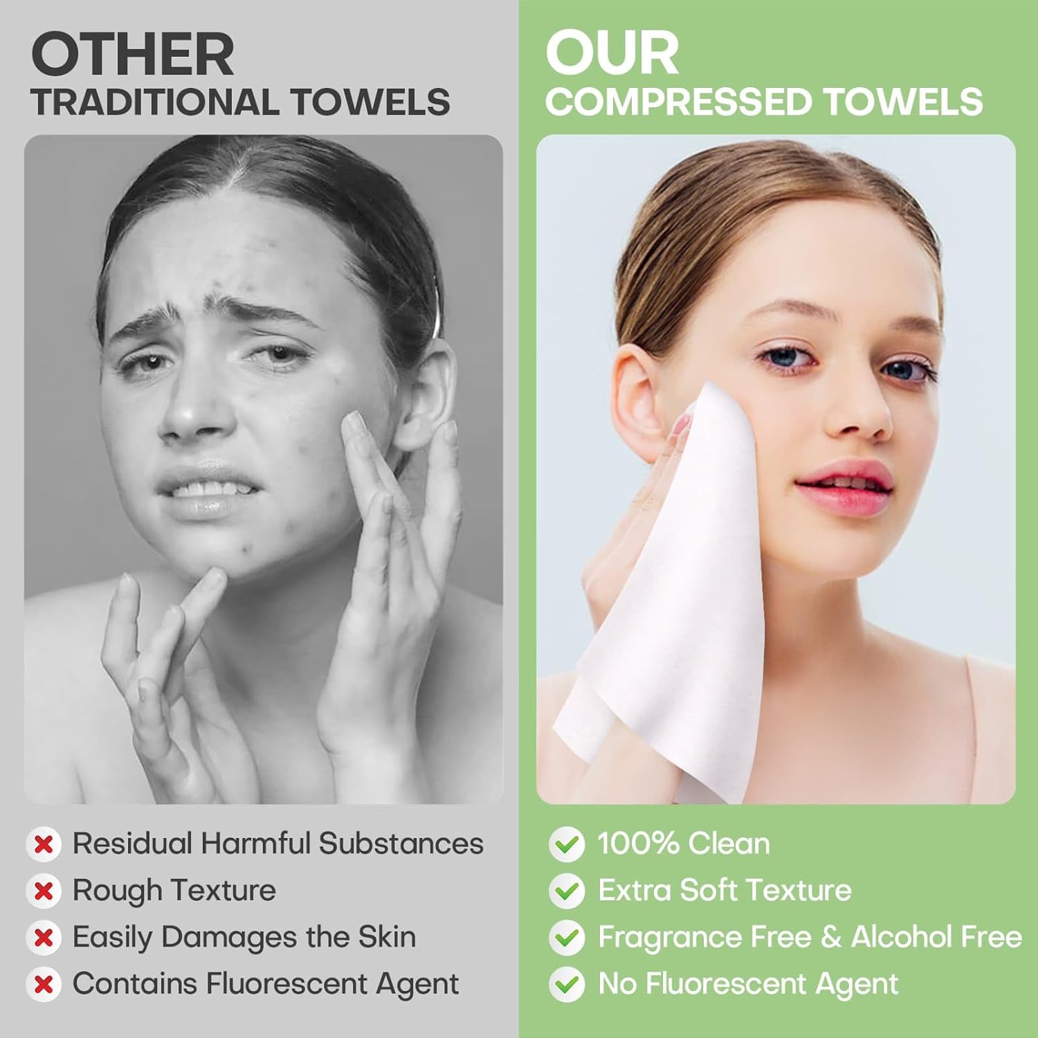 Compressed Towel Tablets 100 Count, Disposable Face Towels for Travel, Thick Soft Washcloths, Compact Coin Tissues for Skin Care, Gym, Camping, Home, 9 x 7.8 in