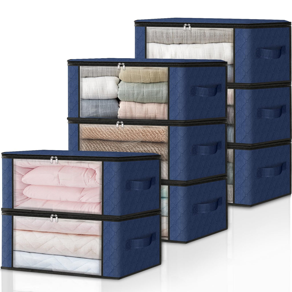 HomeHacks 3-Pack Clothes Organizer Storage Bags, 35L Storage Bins, Gray | Foldable Storage Box Container with Zippers, Clear Window, Reinforced Handles for Closet, Dorm, Pillows, Bedding, Sweater