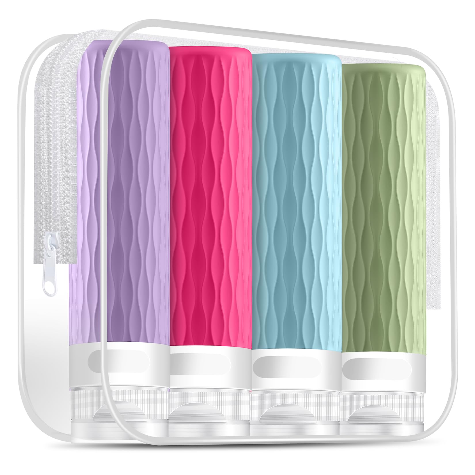 Travel Size Bottles for Toiletries, TSA Approved Travel Containers 3.4oz | Silicone Travel Shampoo & Conditioner Toiletry Bottles, Leak Proof Refillable Travel Essentials Squeeze Bottles, BPA Free