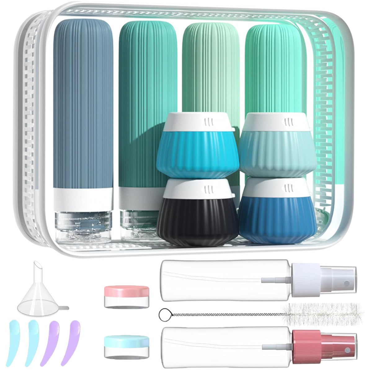 18Pack Travel Bottles for Toiletries TSA Approved Silicone Travel Containers for Toiletries, Leak Proof Refillable Liqus Shampoo And Conditioner travel Essentials toiletry Bottles (BPA Free)