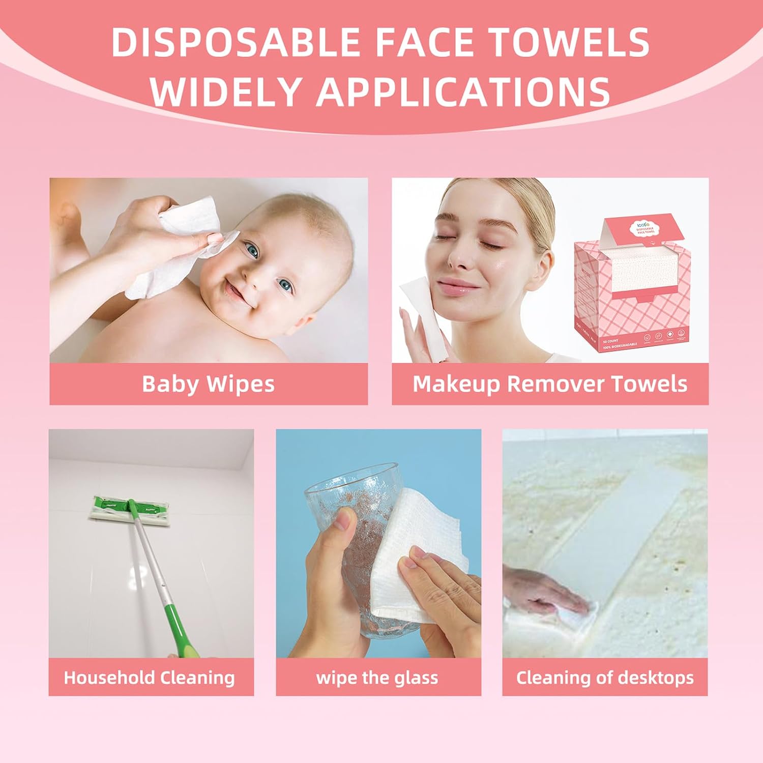 ICOTLE Disposable Face Towels, 10"×12" Facial Towelettes Disposable, Makeup Remover Dry Wipes for Sensitive Skin, Makeup Removing, Cleansing, Nursing, Travel