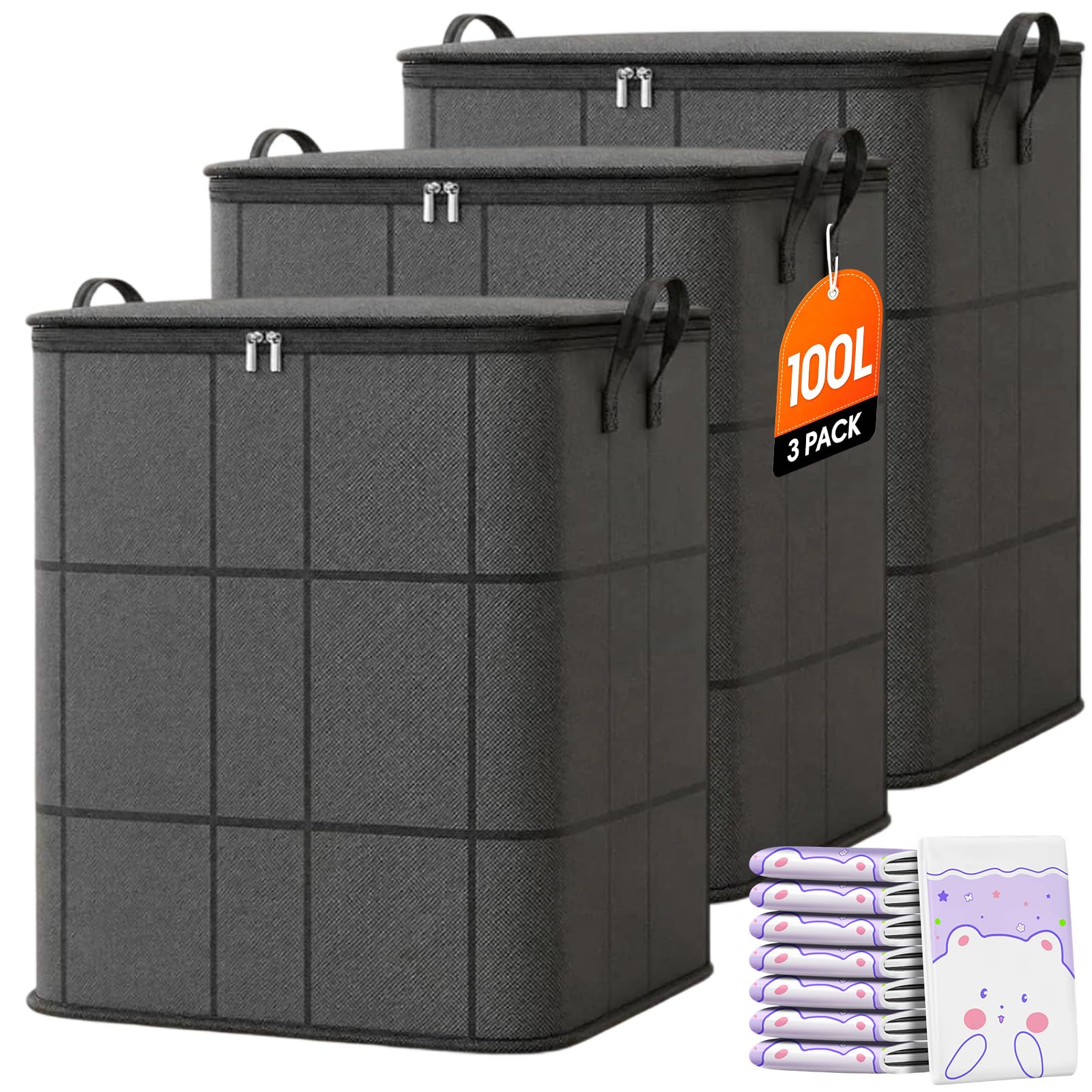 XXL Foldable Storage Bag with Reinforced Handles, Extra Large Portable Moving Storage Bags, Spacious Moving Storage Bin, Clothes Storage Containers for Bedroom, Closet, Clothing, Comforter，XXL: 180L：3