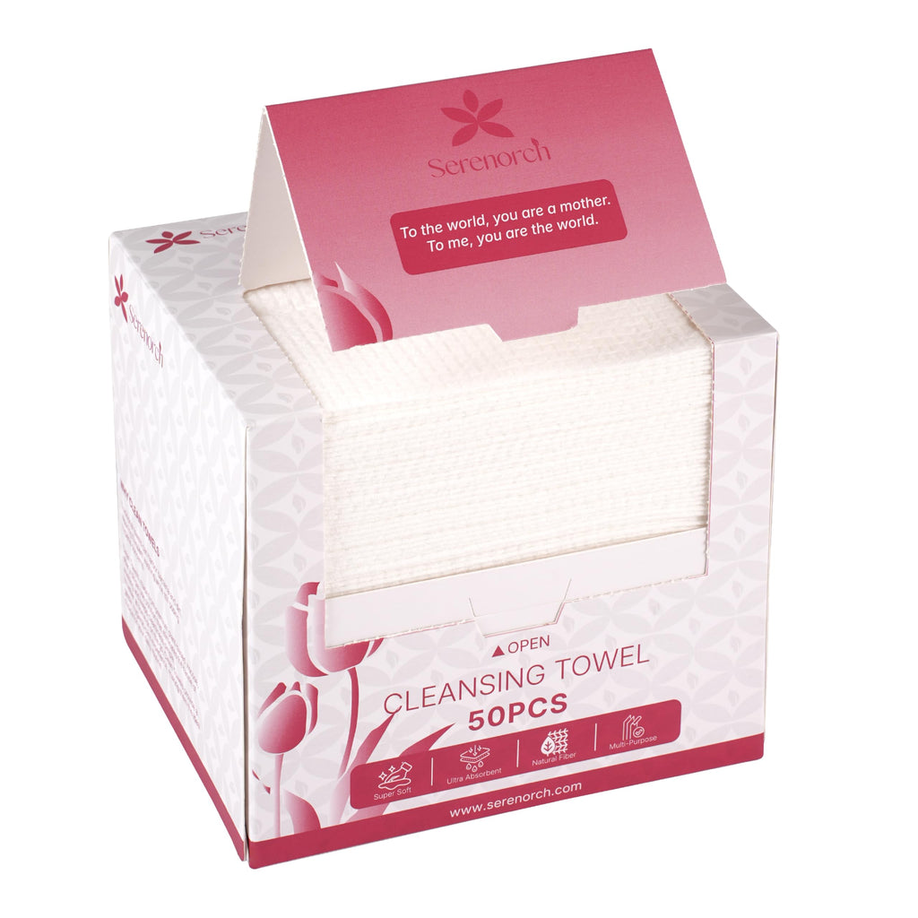 Disposable Face Towels XL, 50 Count | 10" x 12" Ultra Thick Facial Cleansing Cloths, Soft Dry Wipes for Sensitive Skin, Lint-Free Makeup Remover Towelettes