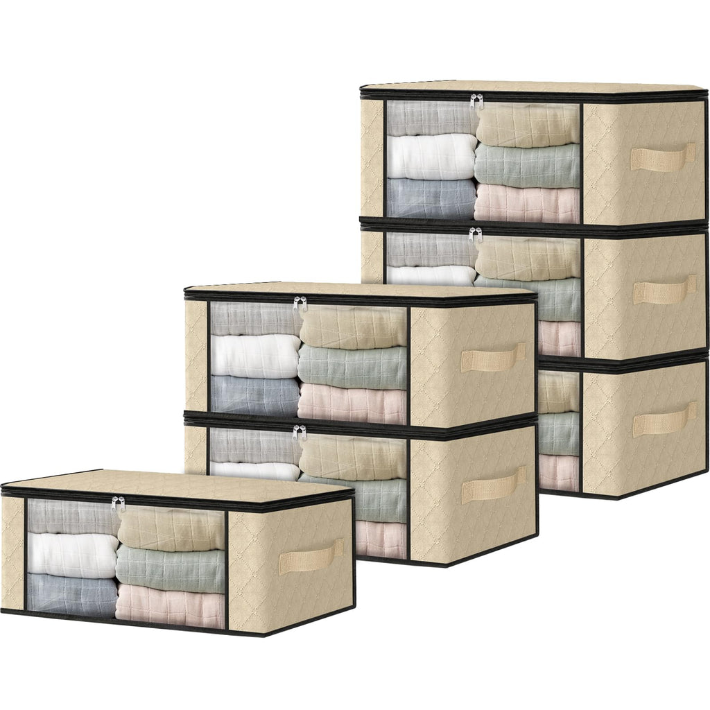 HomeHacks 3-Pack Clothes Organizer Storage Bags, 35L Storage Bins, Gray | Foldable Storage Box Container with Zippers, Clear Window, Reinforced Handles for Closet, Dorm, Pillows, Bedding, Sweater