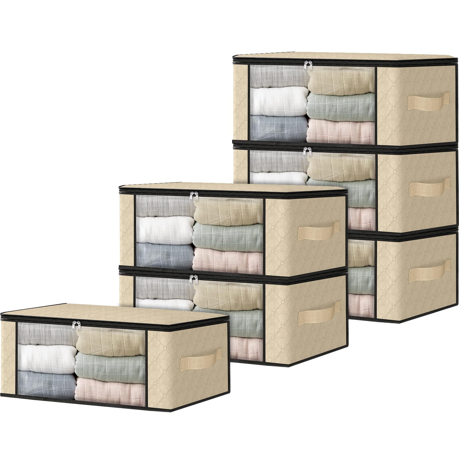HomeHacks 3-Pack Clothes Organizer Storage Bags, 35L Storage Bins, Gray | Foldable Storage Box Container with Zippers, Clear Window, Reinforced Handles for Closet, Dorm, Pillows, Bedding, Sweater
