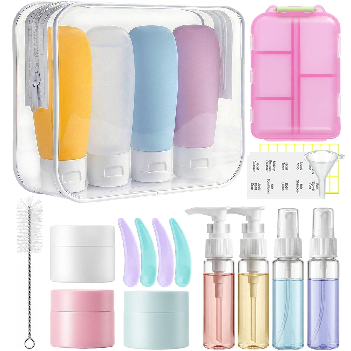 20 Pack Travel Bottles for Toiletries, Travel Containers with Pill Case | Portable, TSA Approved, Leak Proof, Shampoo Conditioner Bottles, Airplane Cruise Travel Essentials, for Women Men