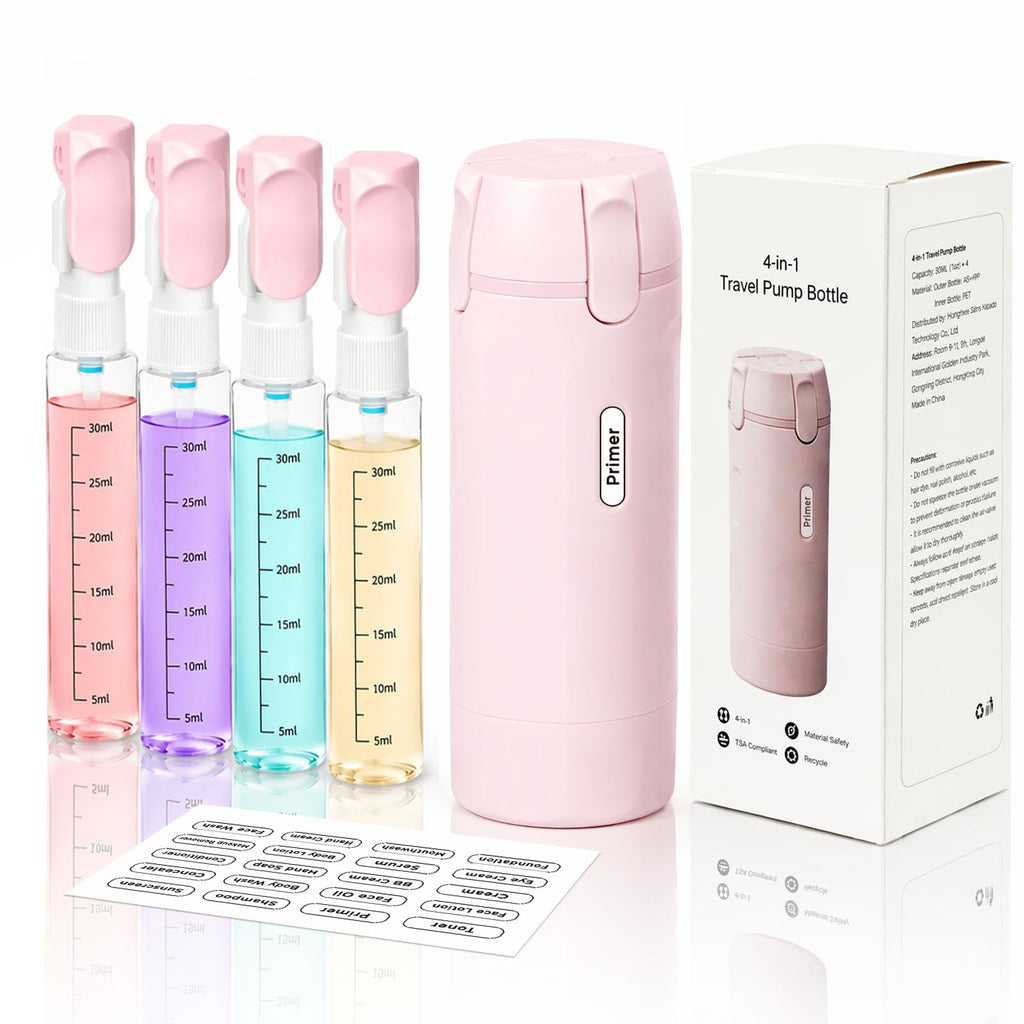 4-in-1 Travel Dispenser Bottle,4 Pack 30ML Travel Bottles for Toiletries, Leak Proof Travel Size Containers (Black)