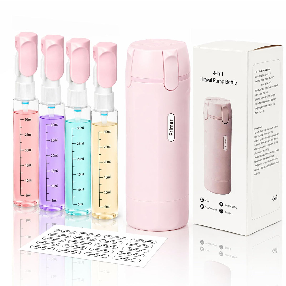 4-in-1 Travel Dispenser Bottle,4 Pack 30ML Travel Bottles for Toiletries, Leak Proof Travel Size Containers (Black)