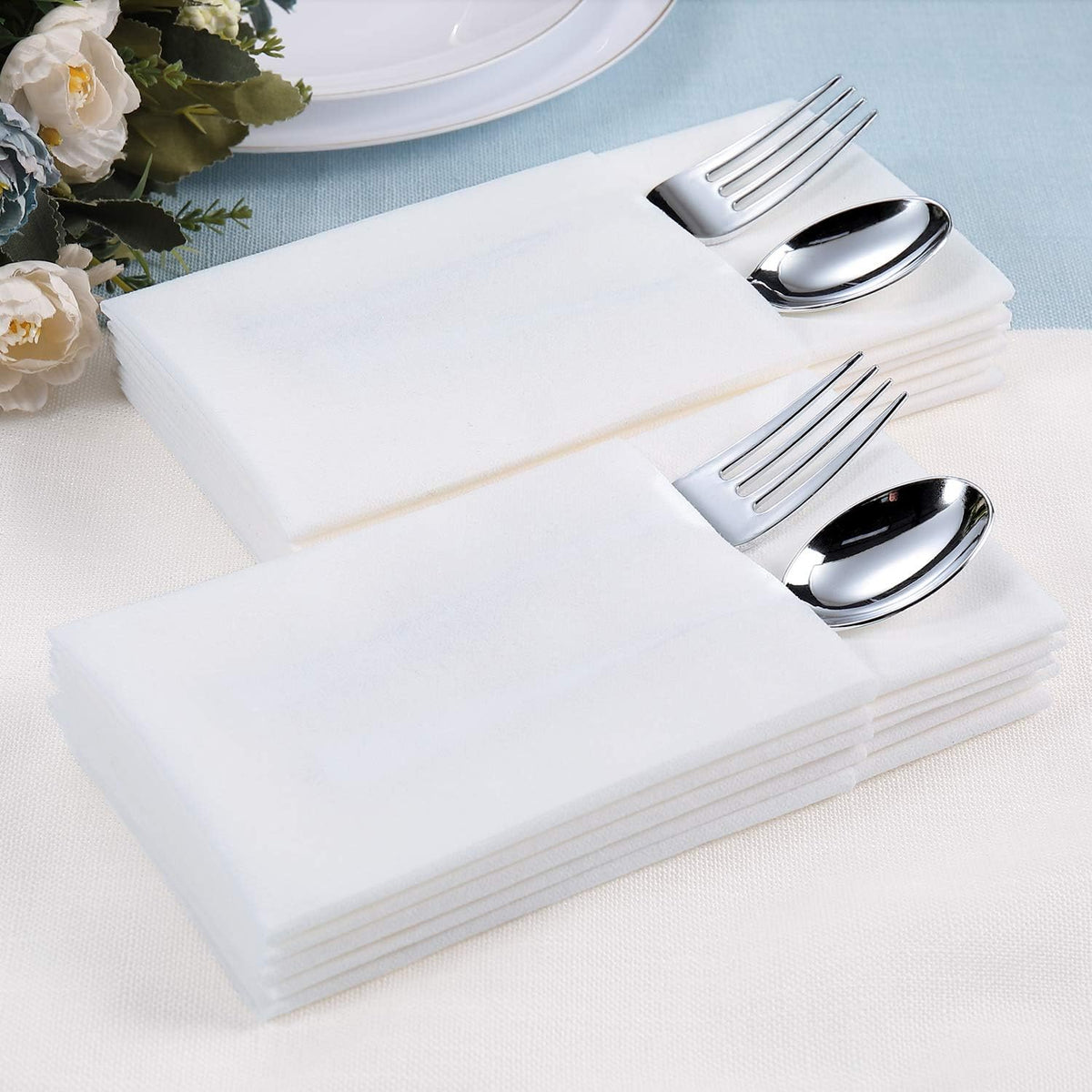 FOCUSLINE 200 Disposable Bathroom Napkins, Linen-Feel Paper Guest Towels, Soft and Absorbent Paper Hand Towels Party Napkins for Bathroom, Kitchen, Dinner, or Event, White, 12" x 17"